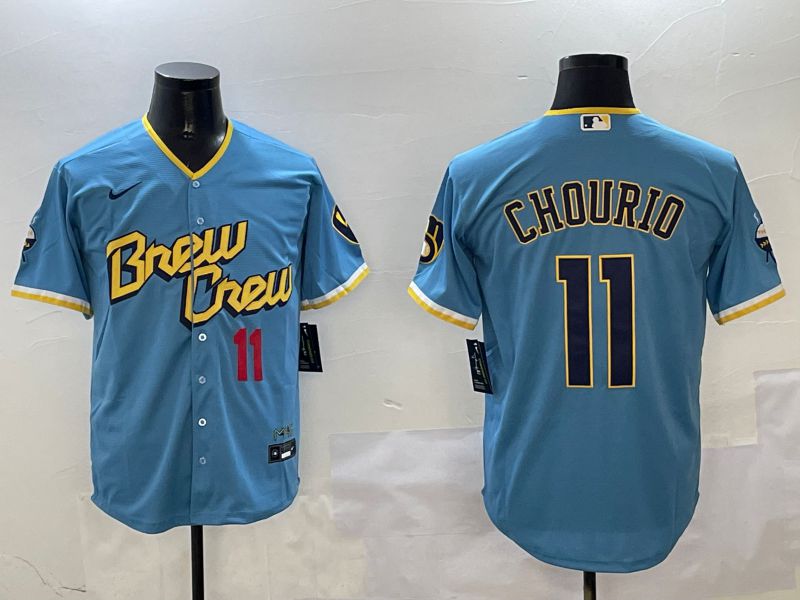 Men Milwaukee Brewers #11 Chourio Light Blue City Edition 2025 Nike MLB Jersey style 4->nfl hats->Sports Caps